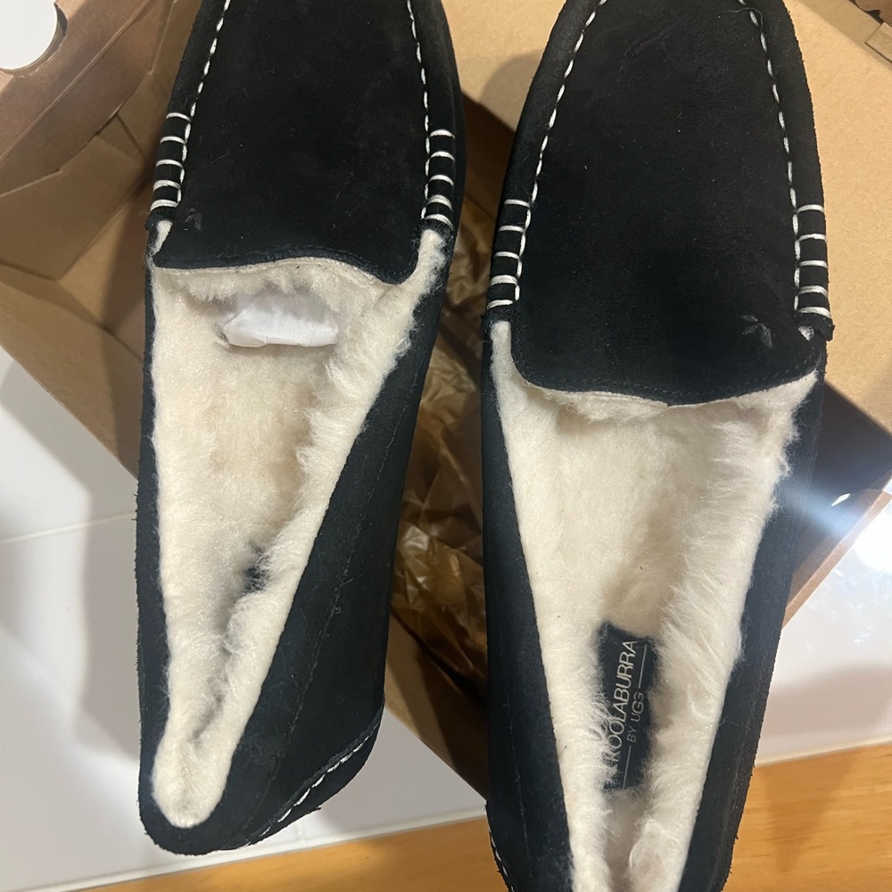 Koolaburra Black Moccasins with White Lining